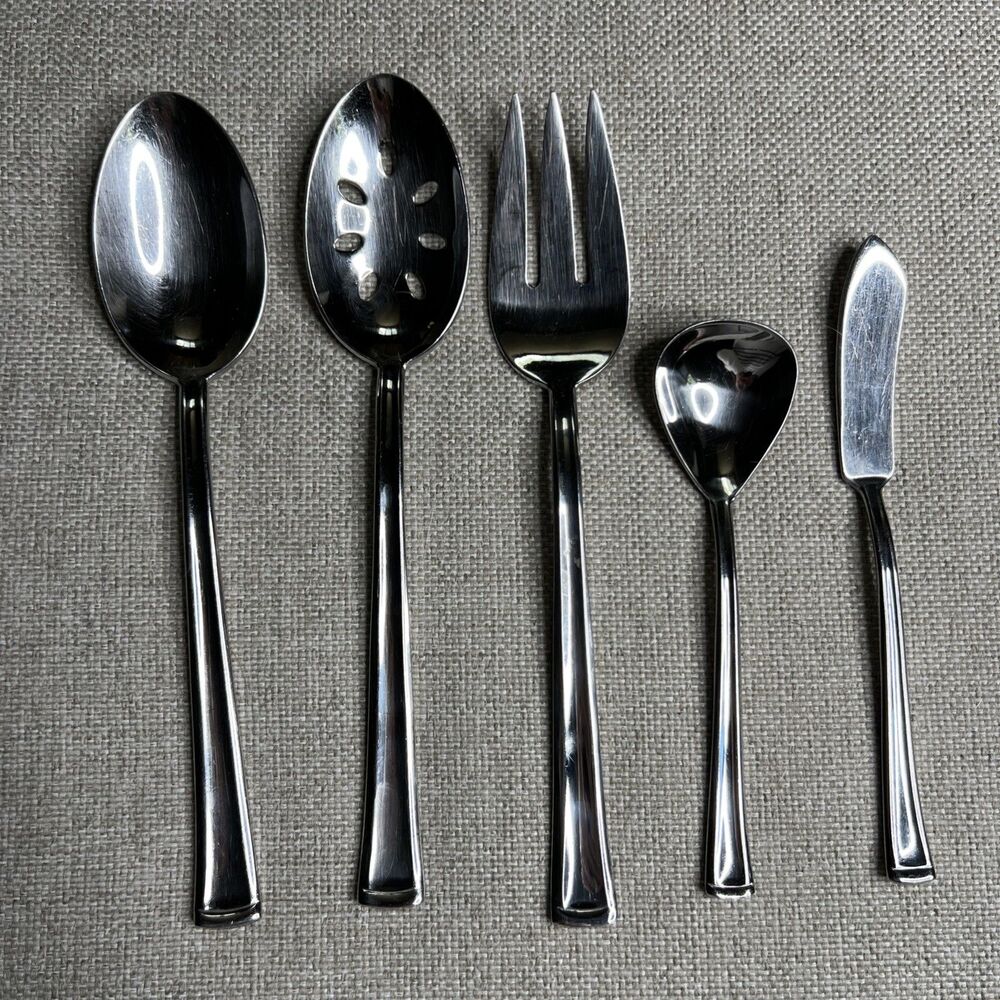 Dansk Orion Pattern 5 Piece Serving Set Utensils Fork Spoons